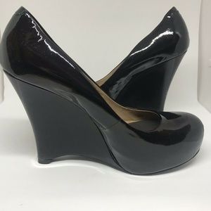 Pour La Victoire Wedge Heels, Gorgeous Black Patent Leather Heels, EUC Sz 9M